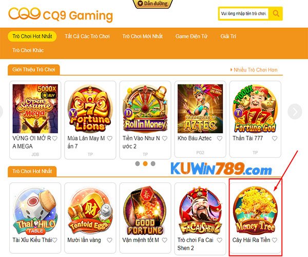 Giao diện truy cập game nổ hũ cây hái ra tiền của nhà cái KUWIN