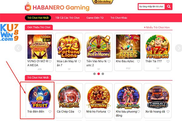 Giao diện truy cập game nổ hũ HB trái cây điên đến tại nhà cái KUWIN